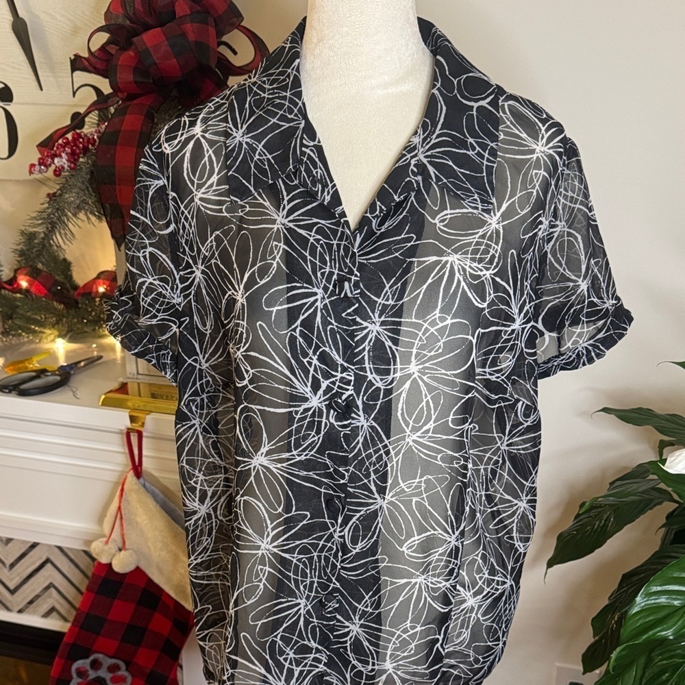 Stylish Sheer Black and White Blouse